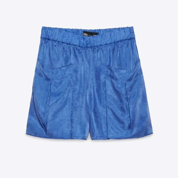 ZARA Blue silky pull on shorts.  Size XS NWT - Picture 3 of 12